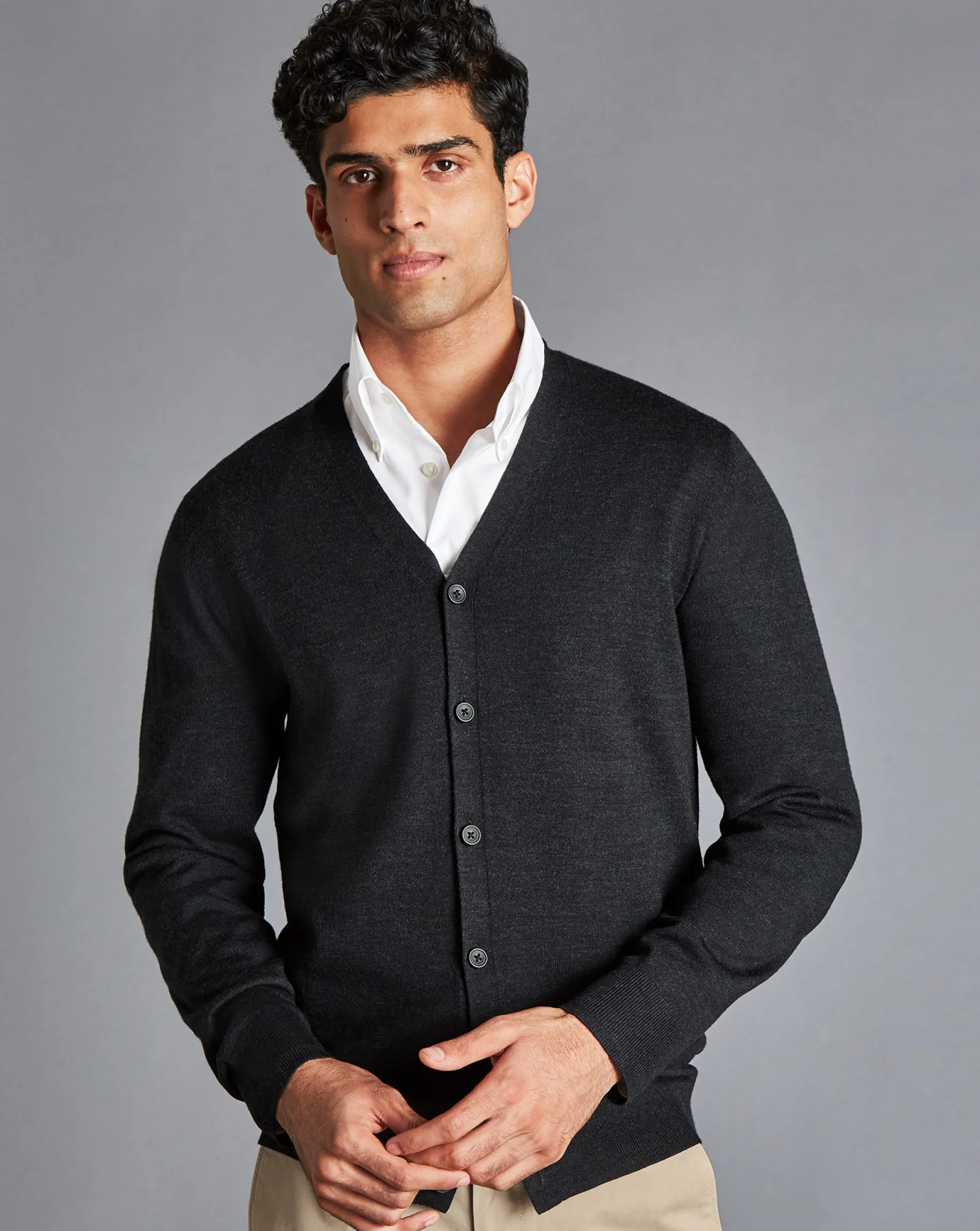 Grey Sweaters|Cardigans<Charles Tyrwhitt Merino Cardigan - Grey Charcoal