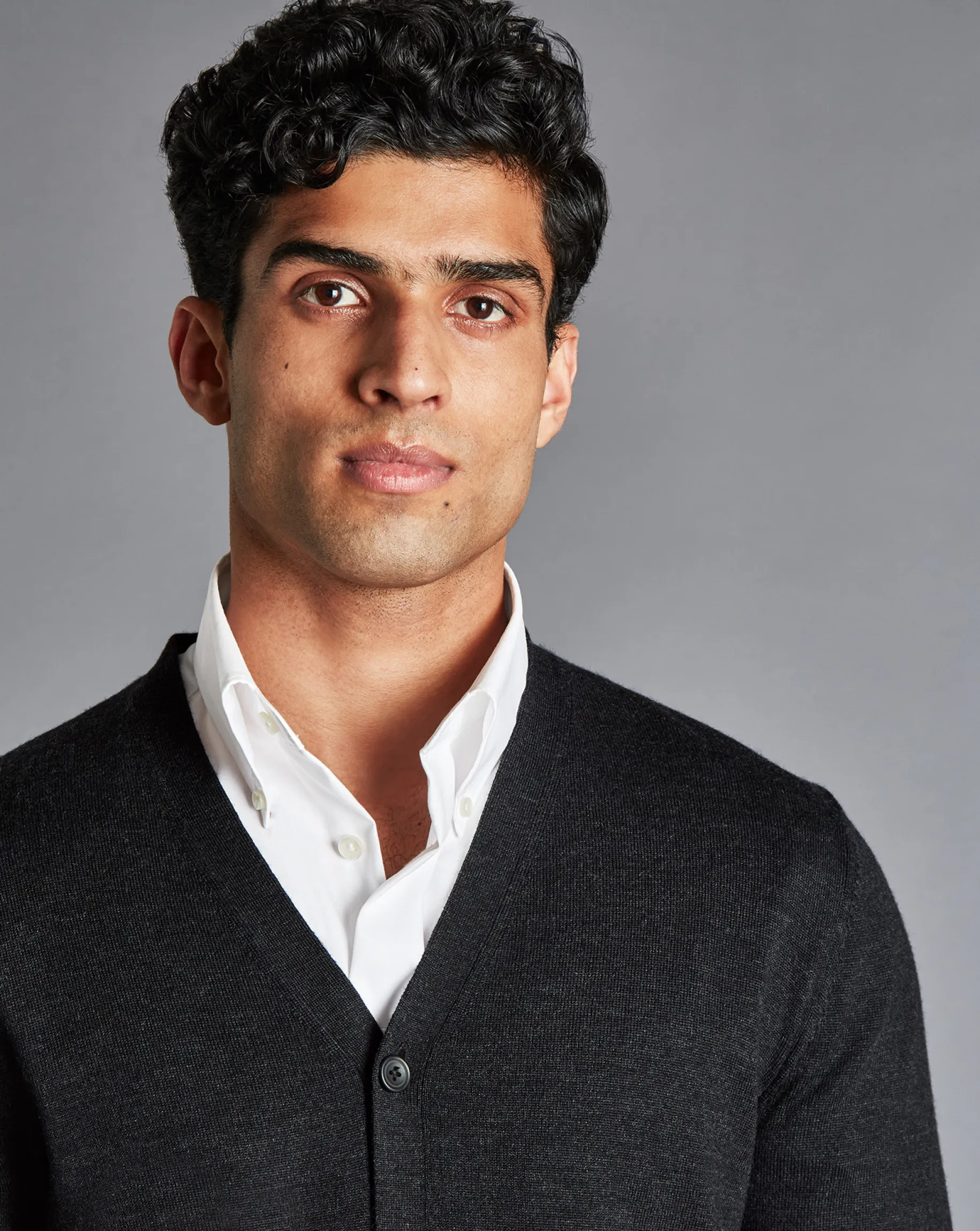 Grey Sweaters|Cardigans<Charles Tyrwhitt Merino Cardigan - Grey Charcoal