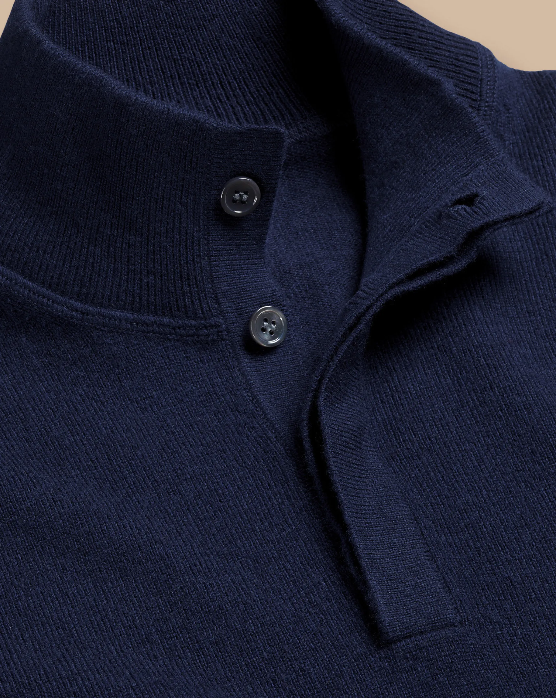 Sweaters|Blue Sweaters<Charles Tyrwhitt Merino Cashmere Button Neck Sweater - Navy