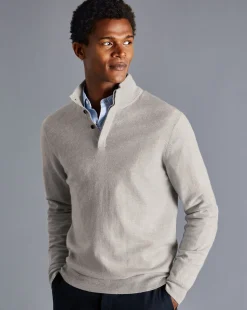 Cashmere Sweaters|Sweaters<Charles Tyrwhitt Merino Cashmere Button Neck Sweater - Silver
