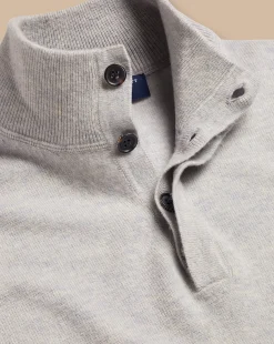 Cashmere Sweaters|Sweaters<Charles Tyrwhitt Merino Cashmere Button Neck Sweater - Silver