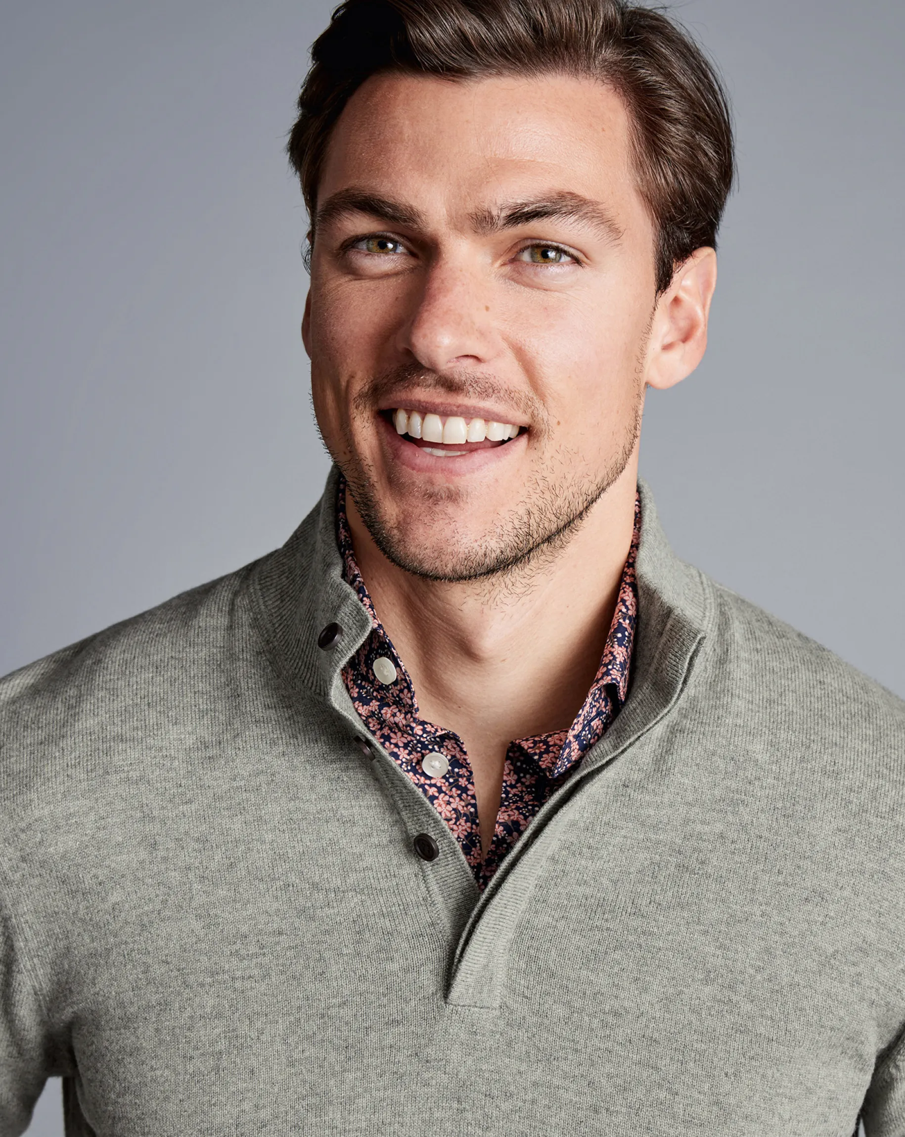Sweaters|Green Sweaters<Charles Tyrwhitt Merino Cashmere Button Neck Sweater - Sage Green
