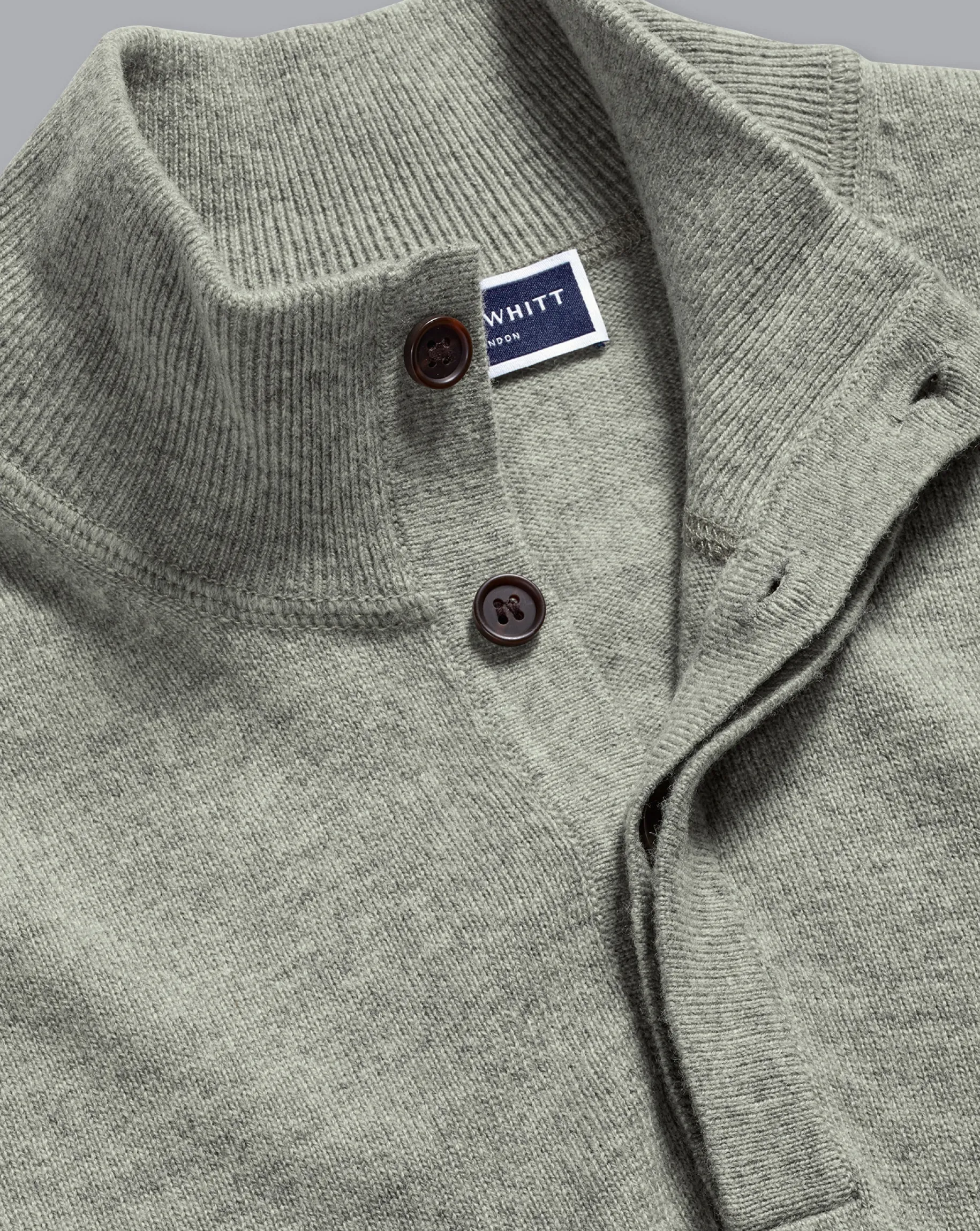 Sweaters|Green Sweaters<Charles Tyrwhitt Merino Cashmere Button Neck Sweater - Sage Green