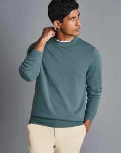 Sweaters<Charles Tyrwhitt Merino Cashmere Crew Neck Sweater - Pale Green Teal
