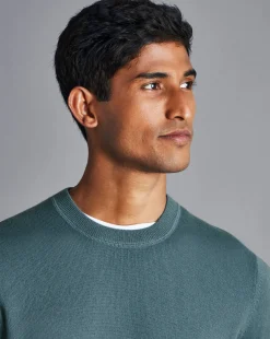 Sweaters<Charles Tyrwhitt Merino Cashmere Crew Neck Sweater - Pale Green Teal