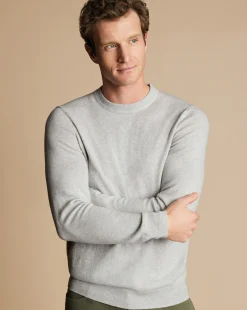 Sweaters|Crew Neck Sweaters<Charles Tyrwhitt Merino Cashmere Crew Neck Sweater -   Silver