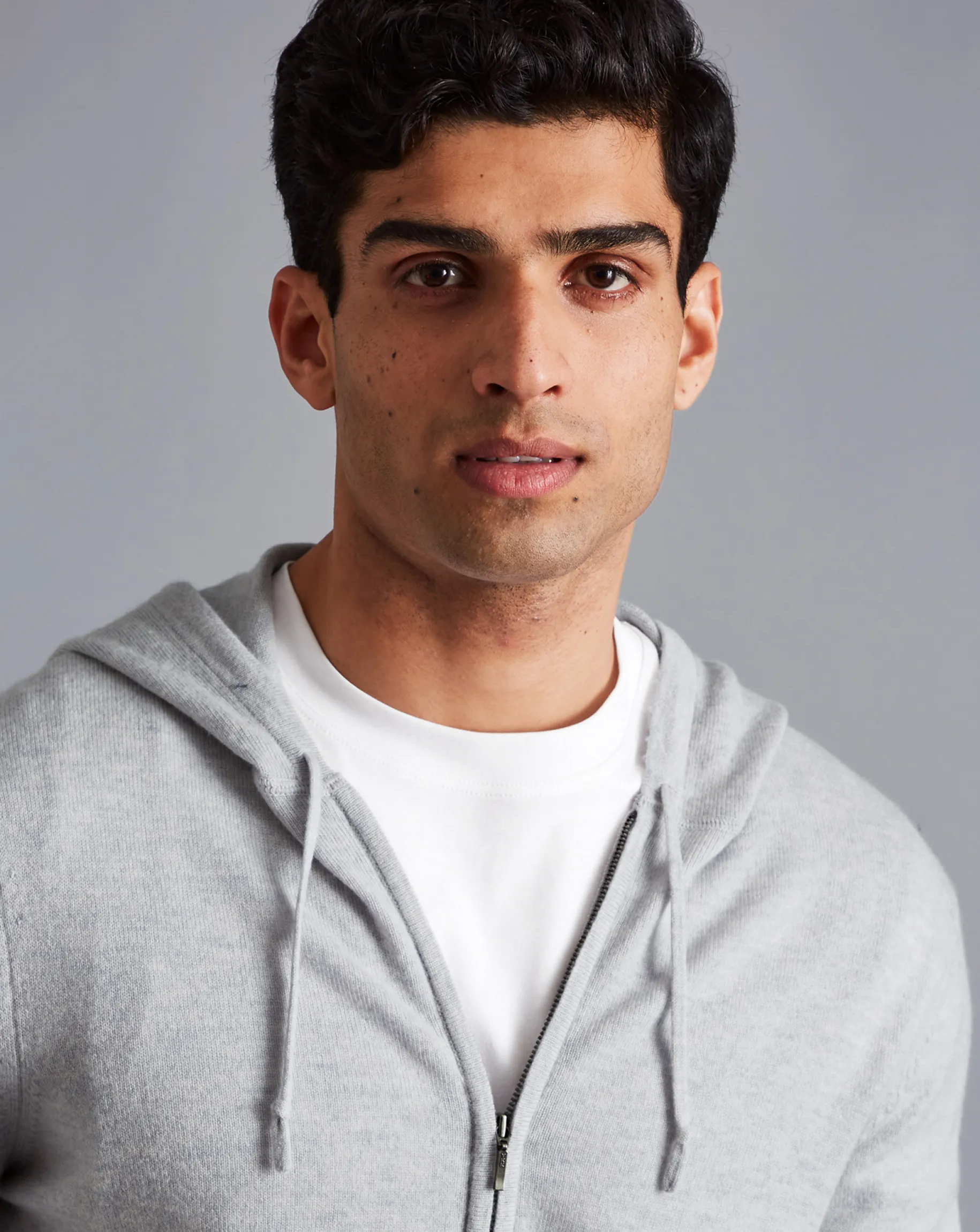 Sweaters<Charles Tyrwhitt Merino Cashmere Hooded Zip Through Sweater - Silver