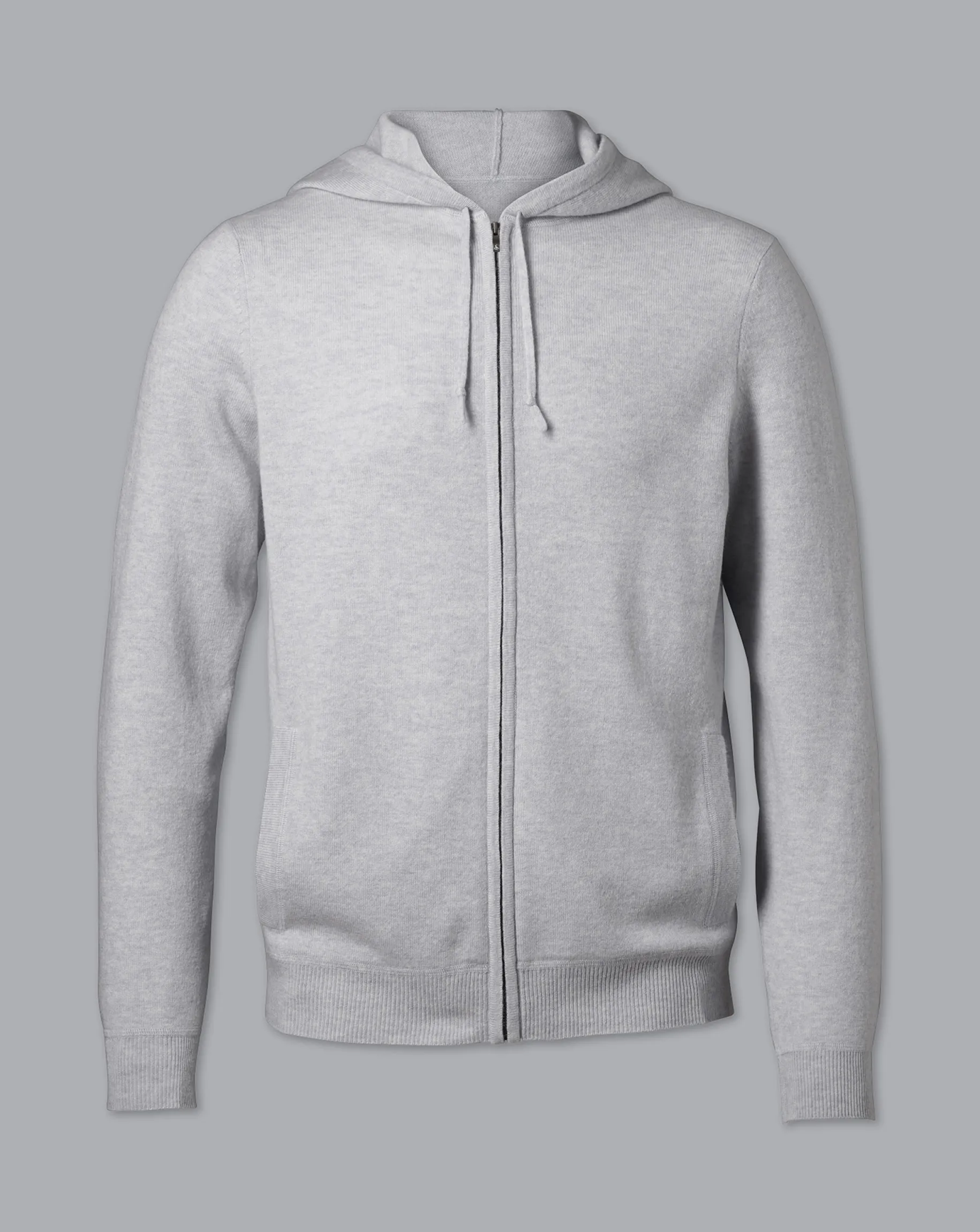 Sweaters<Charles Tyrwhitt Merino Cashmere Hooded Zip Through Sweater - Silver