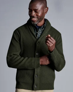 Cardigans|Green Sweaters<Charles Tyrwhitt Merino Chunky Shawl Neck Cardigan - Dark Olive