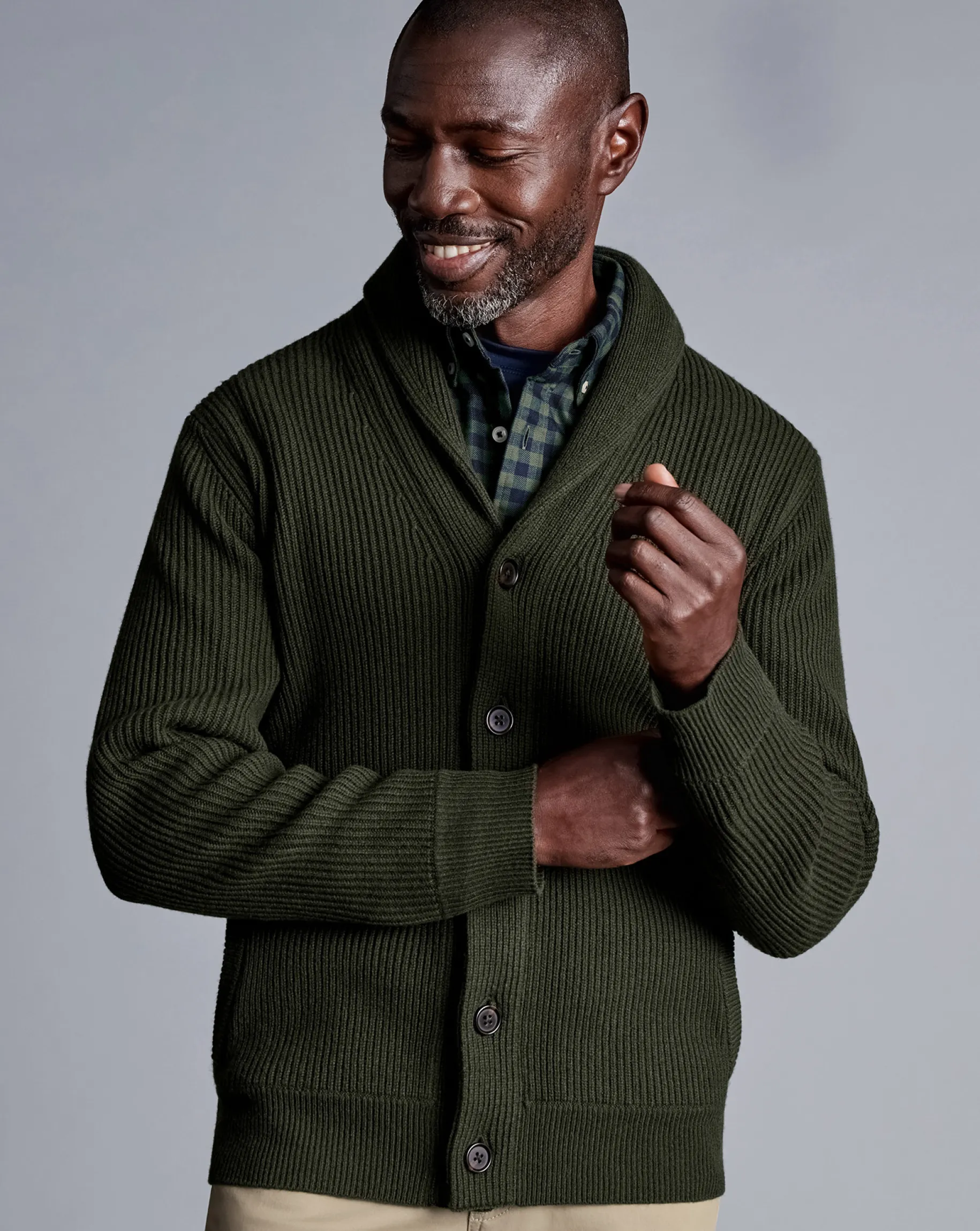 Cardigans|Green Sweaters<Charles Tyrwhitt Merino Chunky Shawl Neck Cardigan - Dark Olive