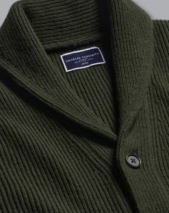 Cardigans|Green Sweaters<Charles Tyrwhitt Merino Chunky Shawl Neck Cardigan - Dark Olive