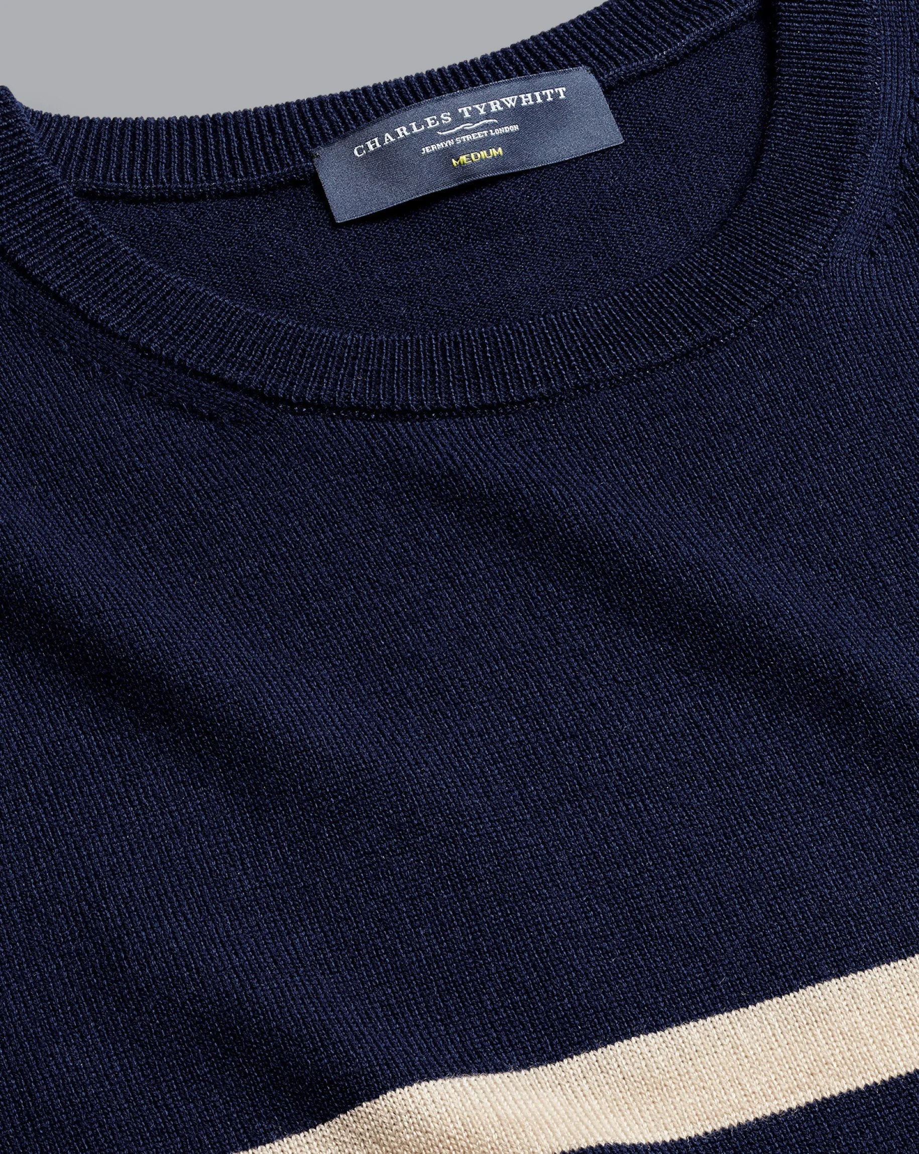Sweaters<Charles Tyrwhitt Merino Crew Neck Striped Sweater - Navy & Stone