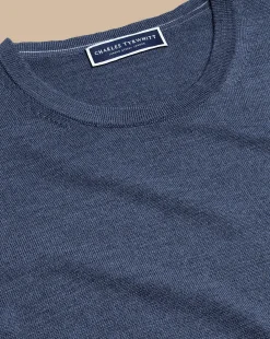 Sweaters|Crew Neck Sweaters<Charles Tyrwhitt Merino Crew Neck Sweater - Melange Indigo
