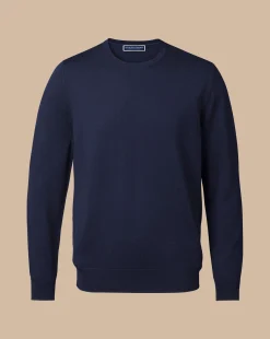 Crew Neck Sweaters|Sweaters<Charles Tyrwhitt Merino Crew Neck Sweater - Navy