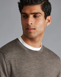 Sweaters<Charles Tyrwhitt Merino Crew Neck Sweater - Mocha