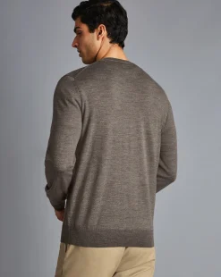 Sweaters<Charles Tyrwhitt Merino Crew Neck Sweater - Mocha