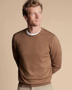 Sweaters|Crew Neck Sweaters<Charles Tyrwhitt Merino Crew Neck Sweater - Sand