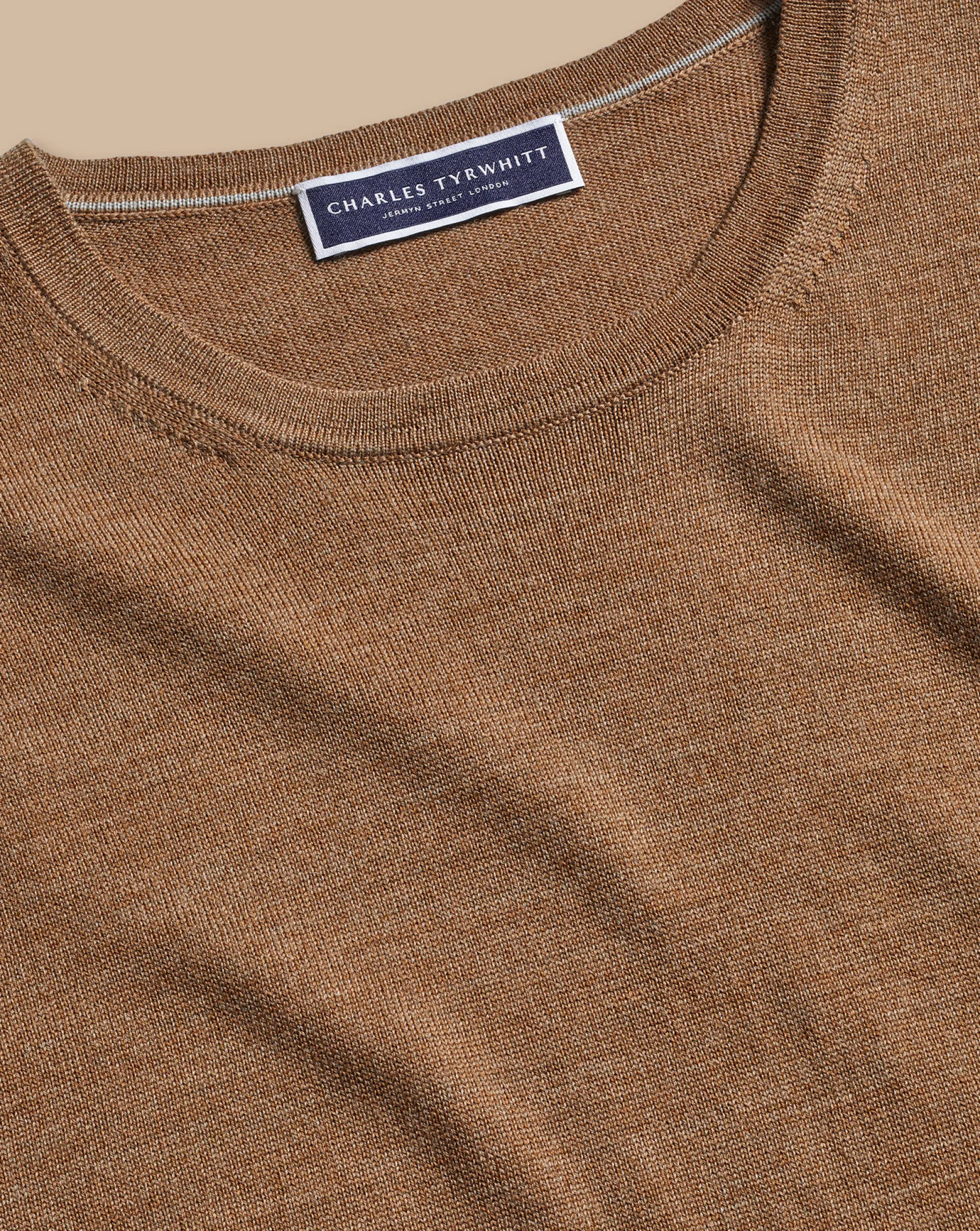 Sweaters|Crew Neck Sweaters<Charles Tyrwhitt Merino Crew Neck Sweater - Sand