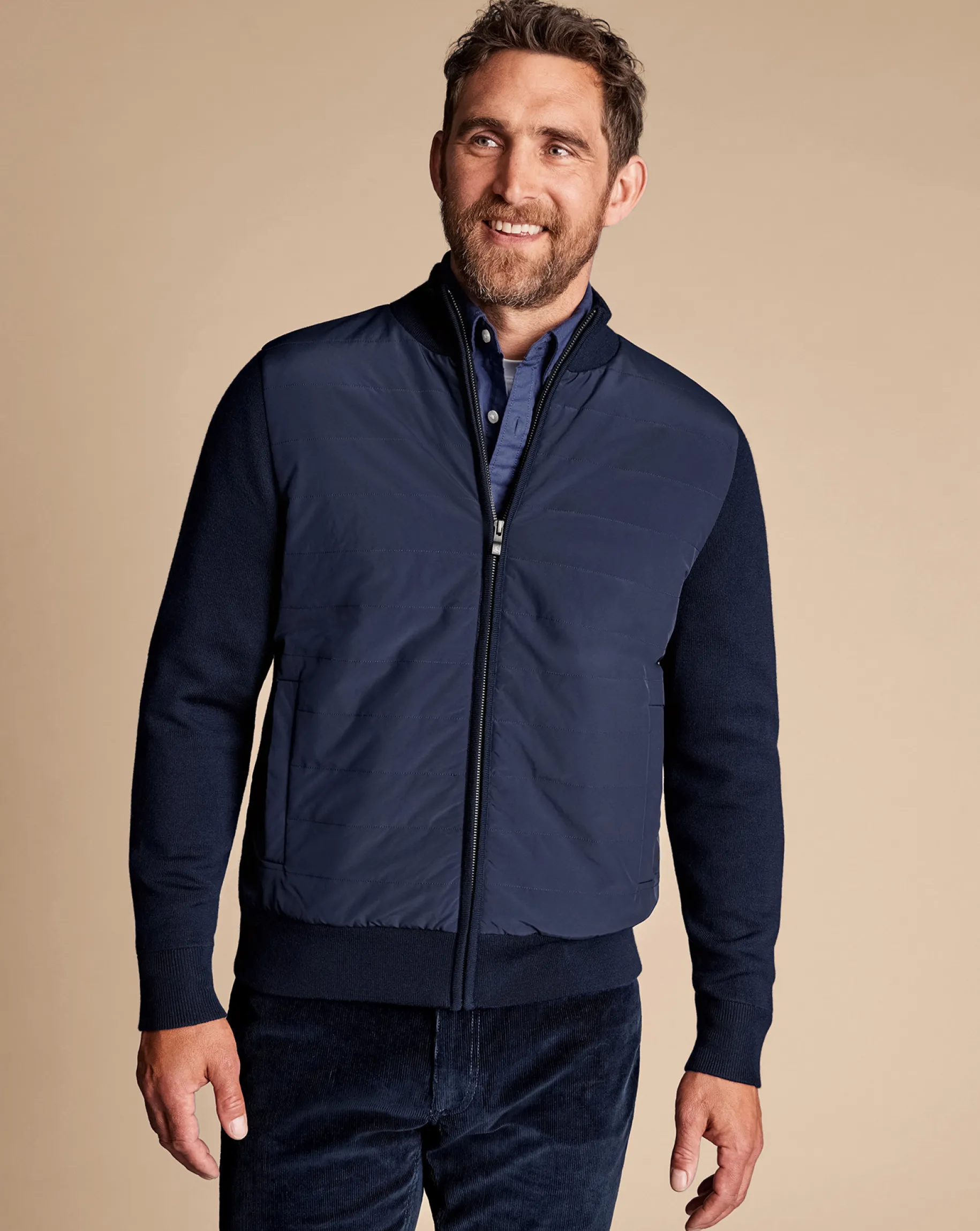 Blue Sweaters|Casual Jackets<Charles Tyrwhitt Merino Padded Funnel Neck Jacket - Navy