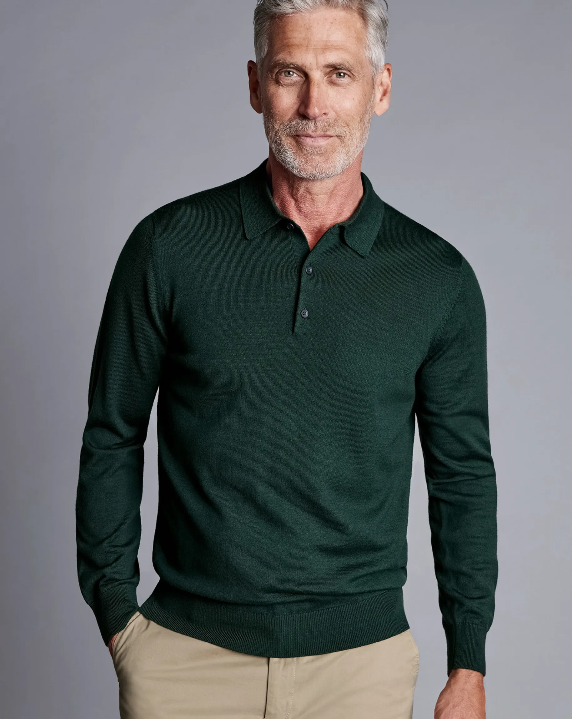 Long Sleeve polos|Polos<Charles Tyrwhitt Merino Polo Sweater - Forest Green