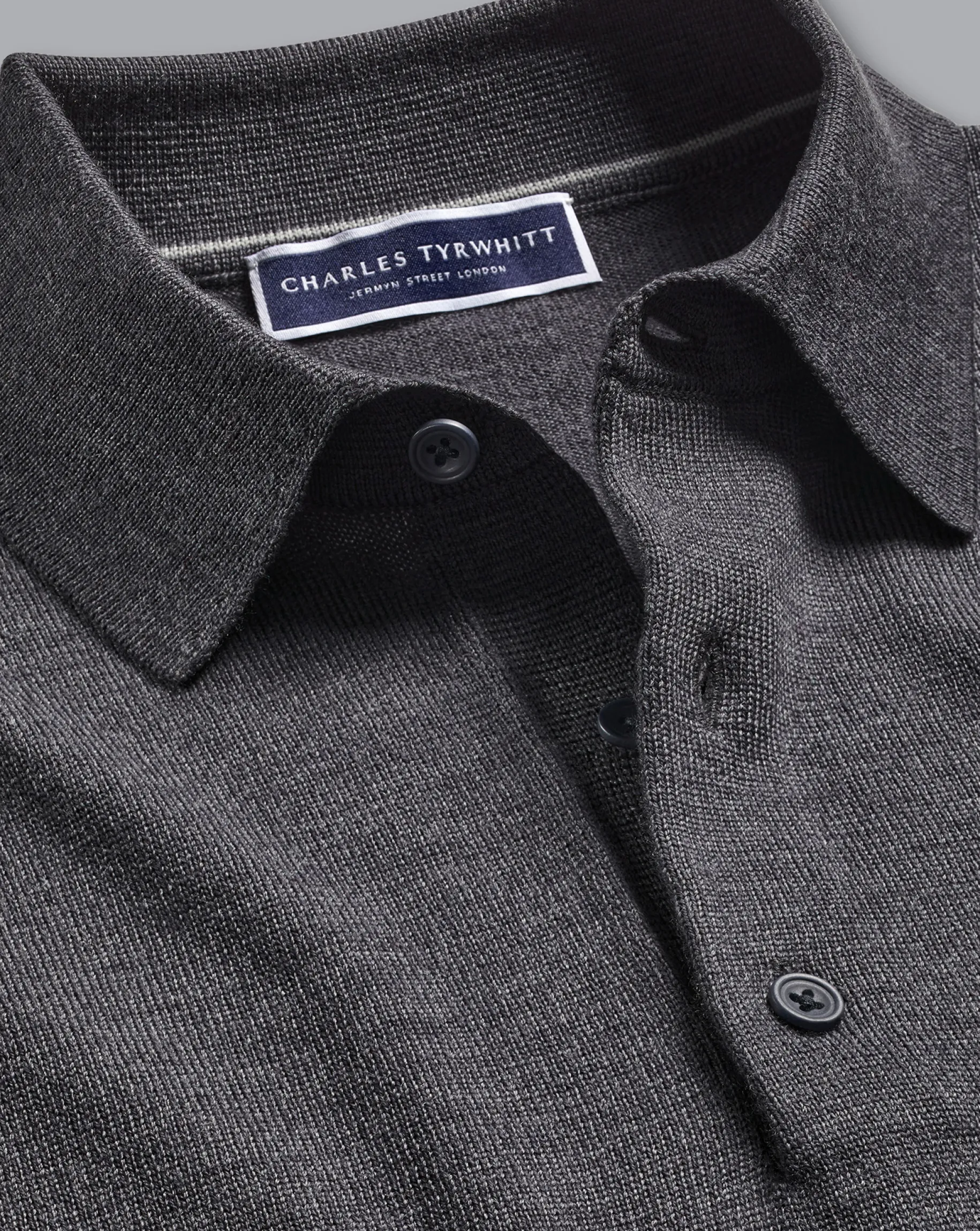 Grey|Long Sleeve polos<Charles Tyrwhitt Merino Polo Sweater - Grey