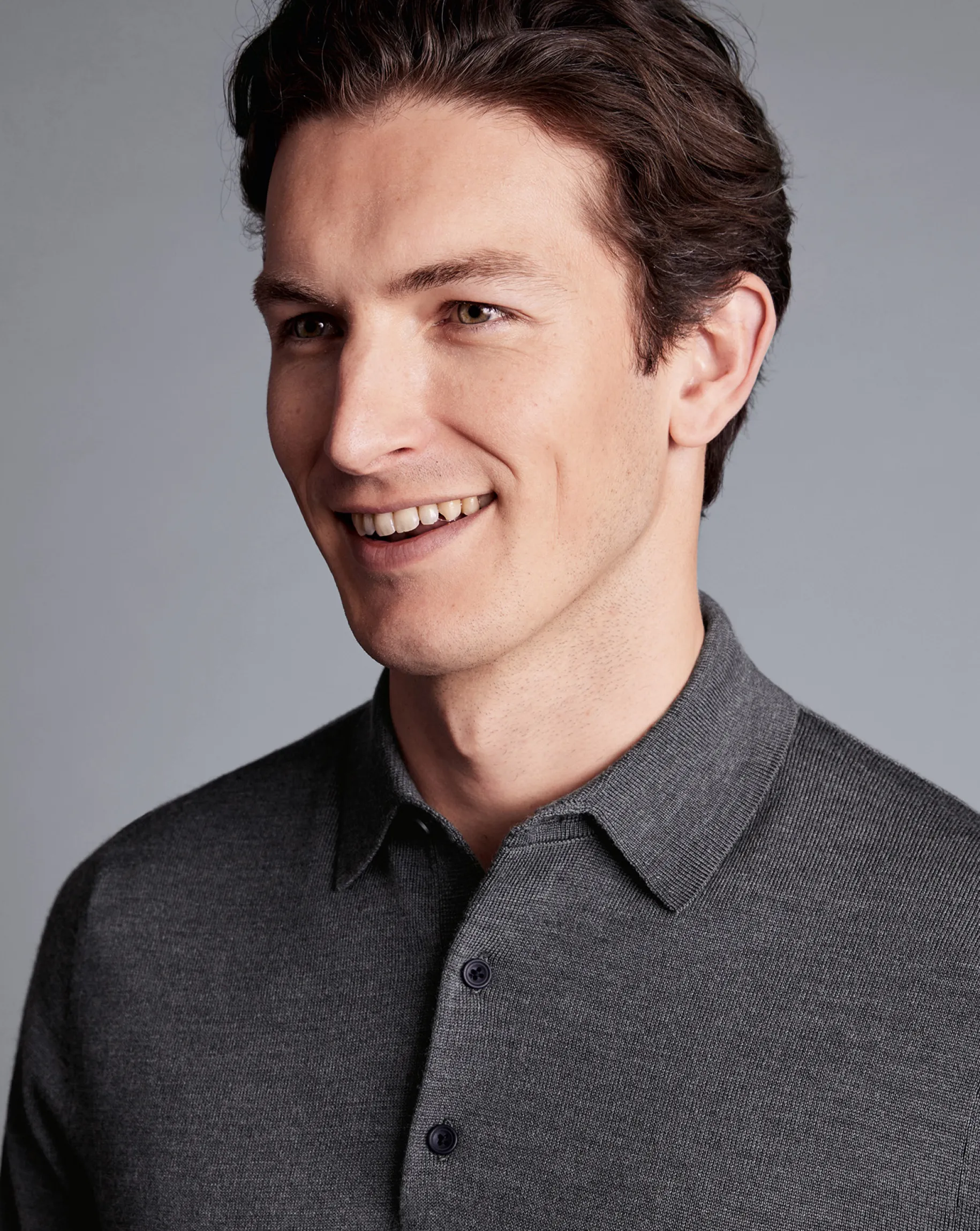 Grey|Long Sleeve polos<Charles Tyrwhitt Merino Polo Sweater - Grey
