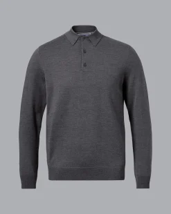 Grey|Long Sleeve polos<Charles Tyrwhitt Merino Polo Sweater - Grey