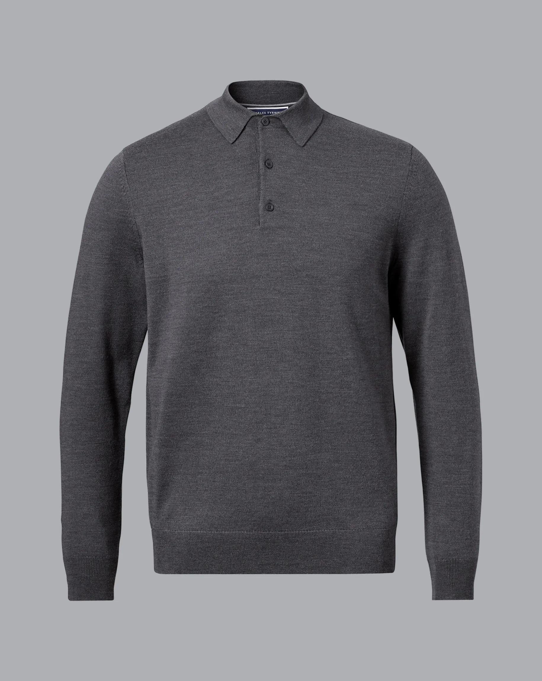 Grey|Long Sleeve polos<Charles Tyrwhitt Merino Polo Sweater - Grey