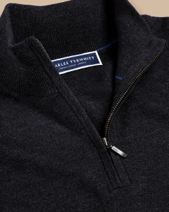 Grey Sweaters|Quarter Zip Sweaters<Charles Tyrwhitt Merino Quarter Zip Sweater - Grey Charcoal