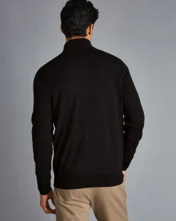 Grey Sweaters|Quarter Zip Sweaters<Charles Tyrwhitt Merino Quarter Zip Sweater - Grey Charcoal
