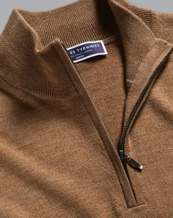 Quarter Zip Sweaters|Sweaters<Charles Tyrwhitt Merino Quarter Zip Sweater - Sand