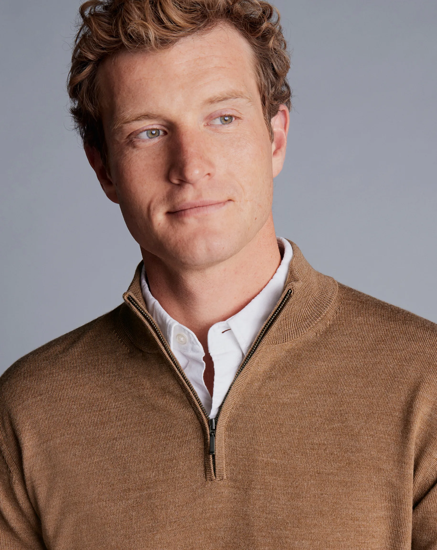 Quarter Zip Sweaters|Sweaters<Charles Tyrwhitt Merino Quarter Zip Sweater - Sand
