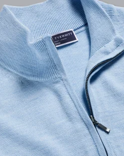 Golf Collection|Quarter Zip Sweaters<Charles Tyrwhitt Merino Quarter Zip Sweater - Blue Sky