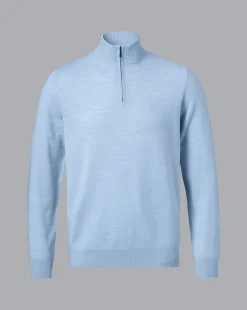 Golf Collection|Quarter Zip Sweaters<Charles Tyrwhitt Merino Quarter Zip Sweater - Blue Sky
