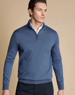 Quarter Zip Sweaters|Sweaters<Charles Tyrwhitt Merino Quarter Zip Sweater - Steel Blue