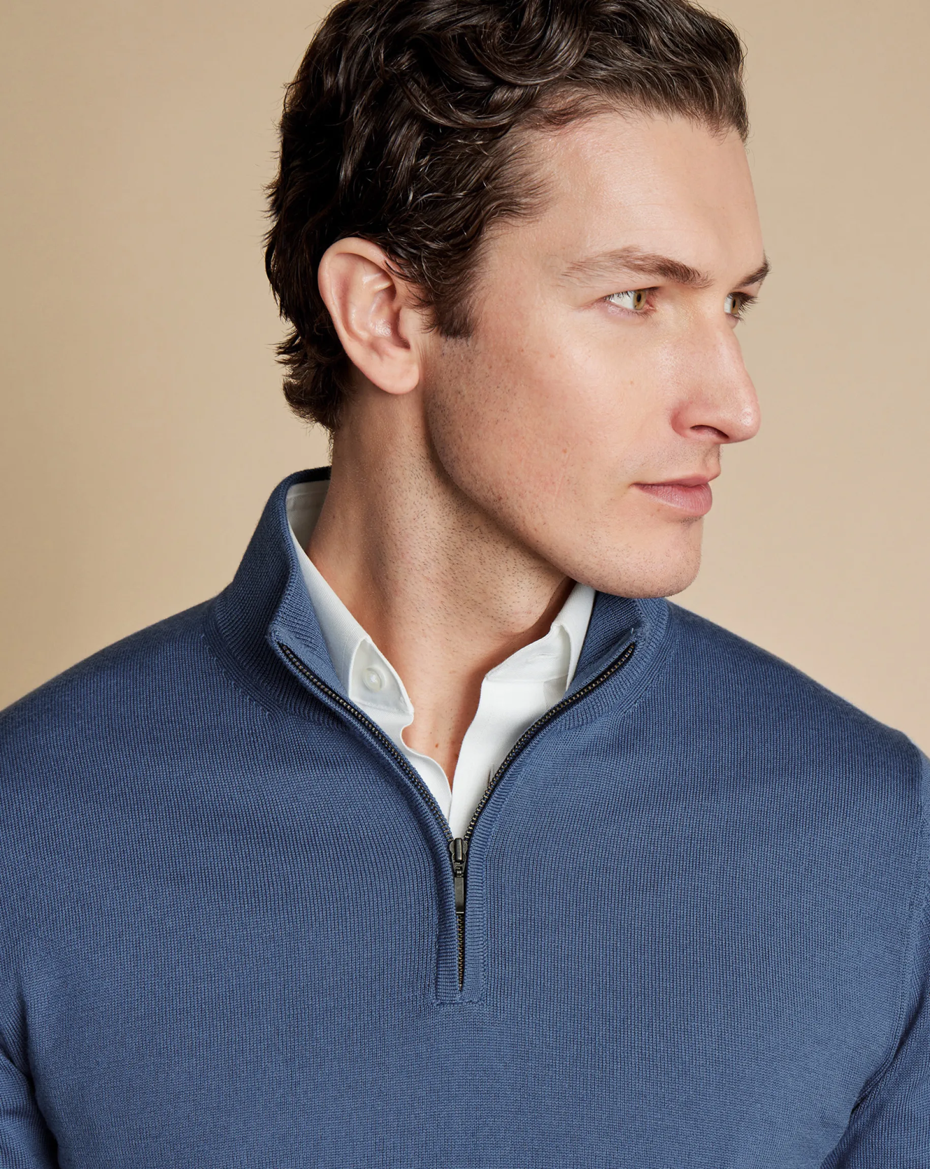 Quarter Zip Sweaters|Sweaters<Charles Tyrwhitt Merino Quarter Zip Sweater - Steel Blue