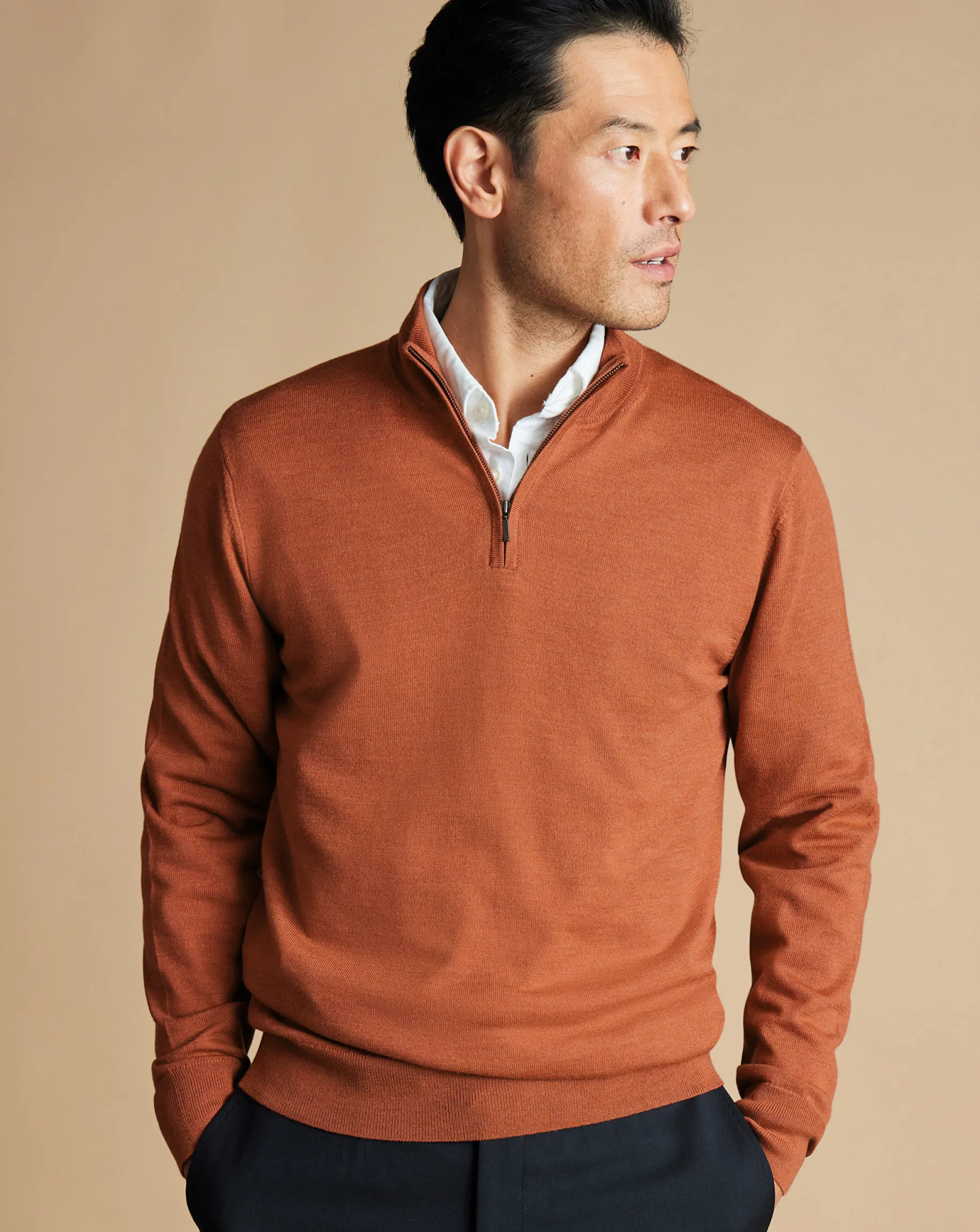 Quarter Zip Sweaters|Sweaters<Charles Tyrwhitt Merino Quarter Zip Sweater - Orange