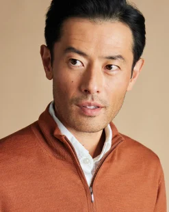 Quarter Zip Sweaters|Sweaters<Charles Tyrwhitt Merino Quarter Zip Sweater - Orange