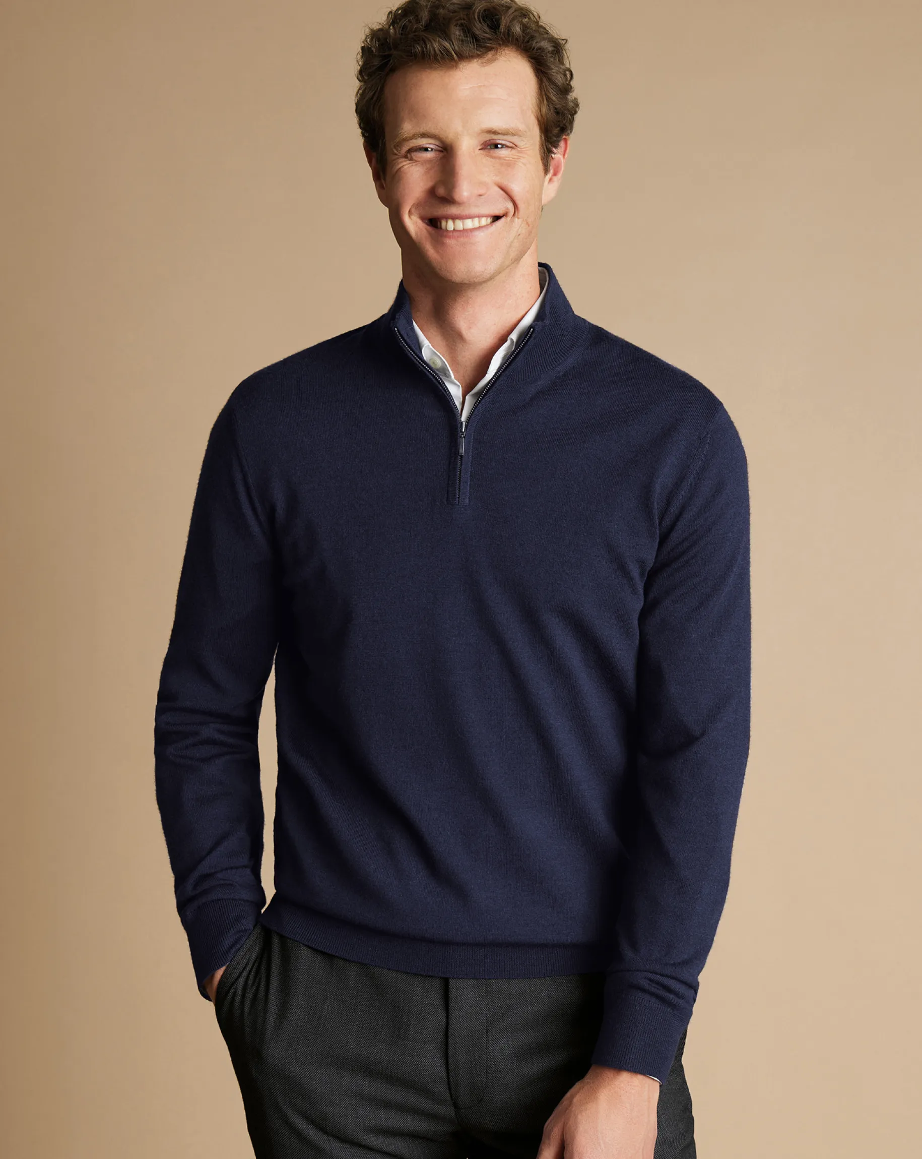 Sweaters|Quarter Zip Sweaters<Charles Tyrwhitt Merino Quarter Zip Sweater - Navy