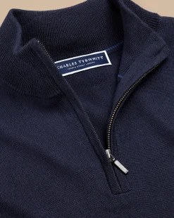 Sweaters|Quarter Zip Sweaters<Charles Tyrwhitt Merino Quarter Zip Sweater - Navy