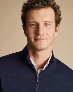 Sweaters|Quarter Zip Sweaters<Charles Tyrwhitt Merino Quarter Zip Sweater - Navy