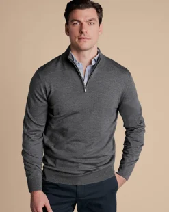 Quarter Zip Sweaters|Sweaters<Charles Tyrwhitt Merino Quarter Zip Sweater - Grey
