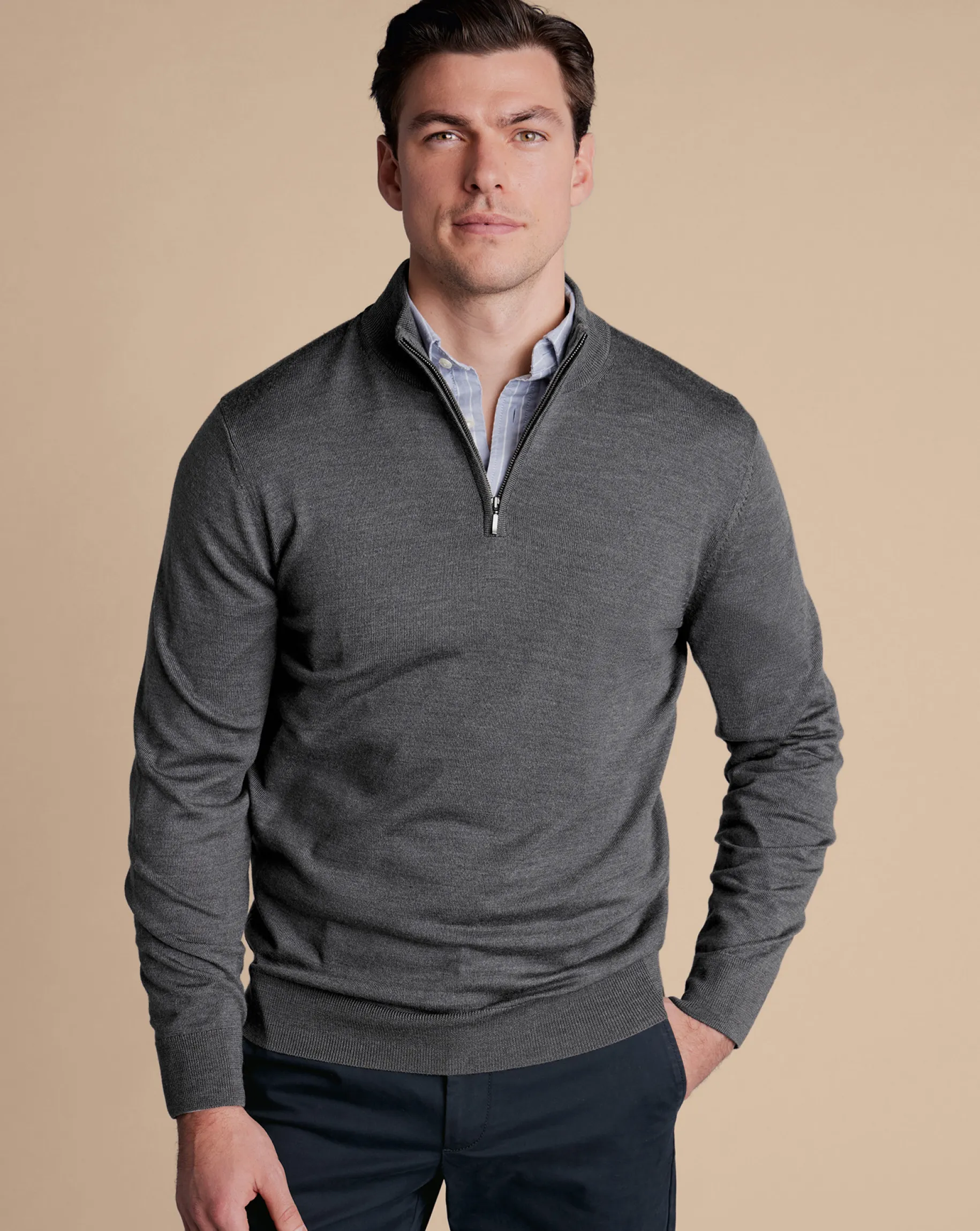 Quarter Zip Sweaters|Sweaters<Charles Tyrwhitt Merino Quarter Zip Sweater - Grey