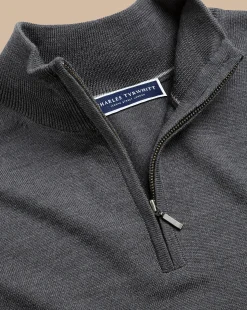 Quarter Zip Sweaters|Sweaters<Charles Tyrwhitt Merino Quarter Zip Sweater - Grey