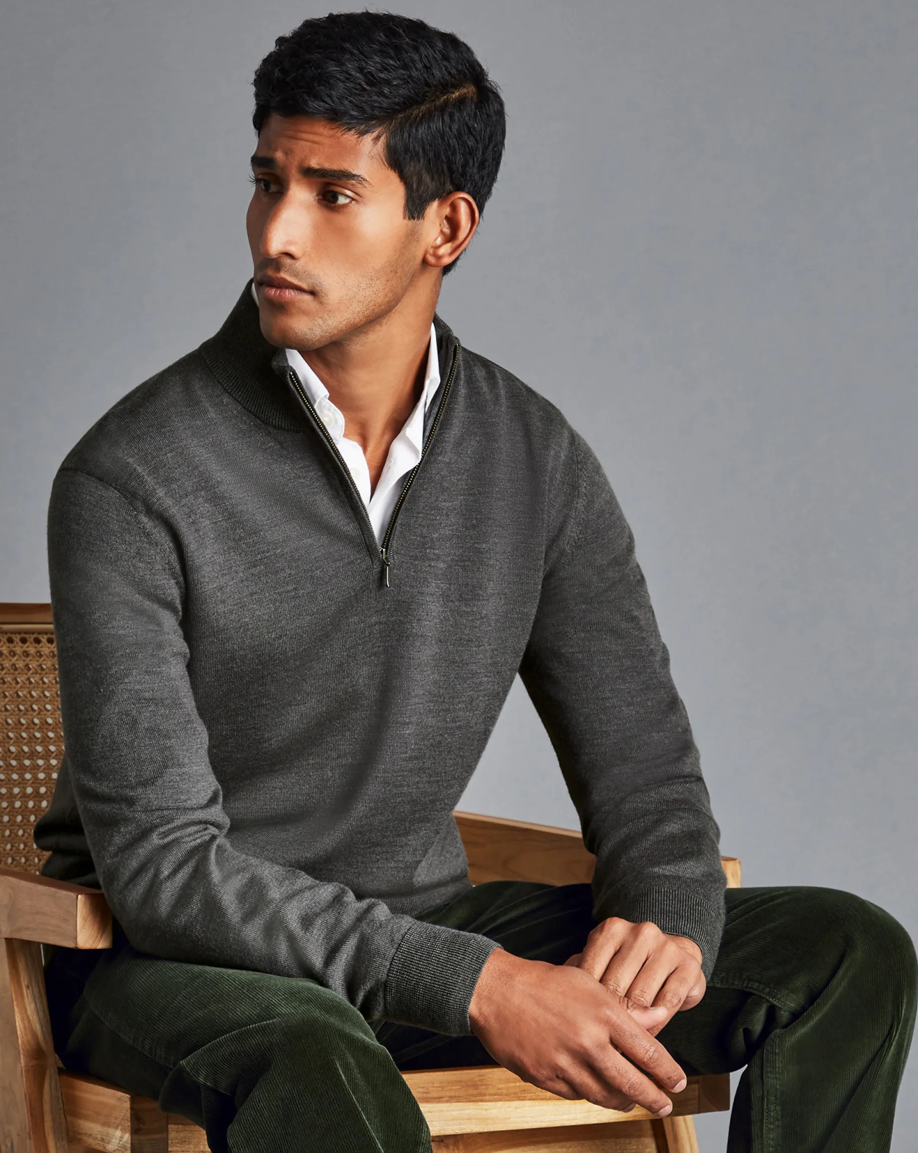 Quarter Zip Sweaters|Sweaters<Charles Tyrwhitt Merino Quarter Zip Sweater - Grey