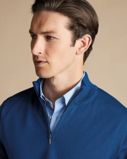 Quarter Zip Sweaters|Sweaters<Charles Tyrwhitt Merino Quarter Zip Sweater - Ocean Blue