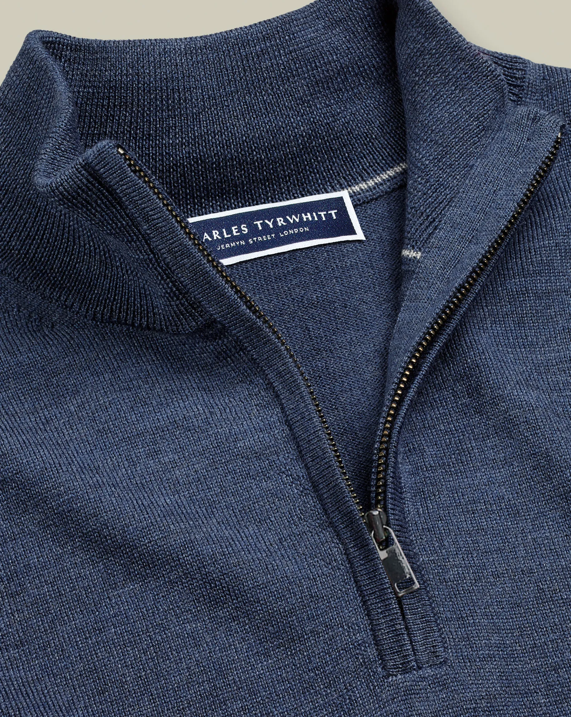Quarter Zip Sweaters|Sweaters<Charles Tyrwhitt Merino Quarter Zip Sweater - Melange Indigo