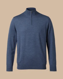 Quarter Zip Sweaters|Sweaters<Charles Tyrwhitt Merino Quarter Zip Sweater - Melange Indigo