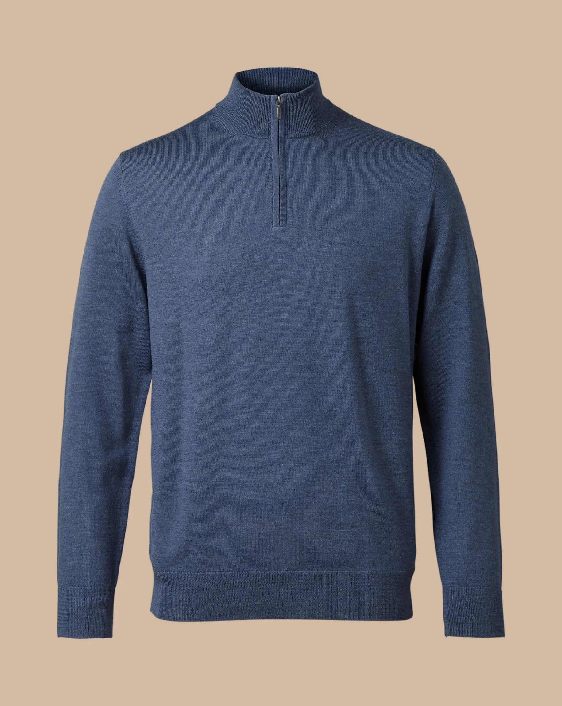 Quarter Zip Sweaters|Sweaters<Charles Tyrwhitt Merino Quarter Zip Sweater - Melange Indigo