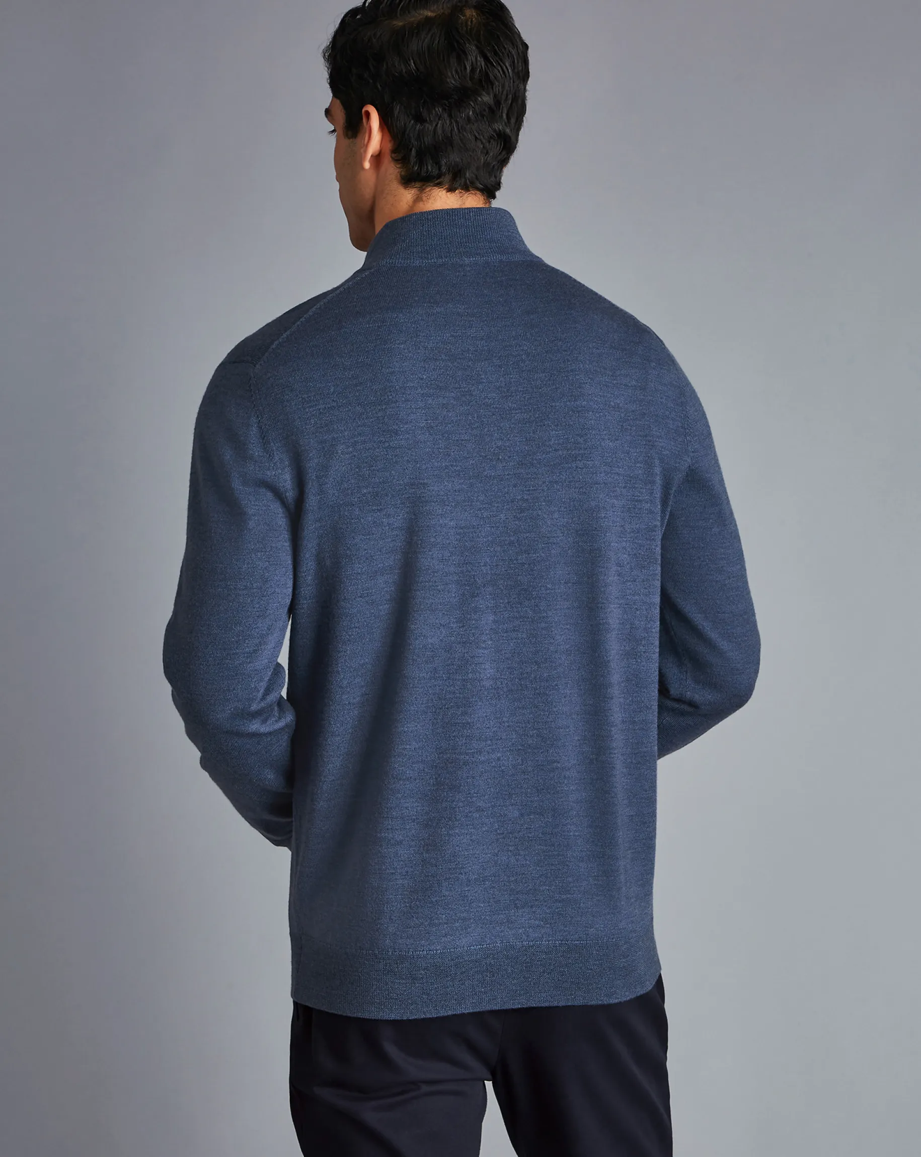 Quarter Zip Sweaters|Sweaters<Charles Tyrwhitt Merino Quarter Zip Sweater - Melange Indigo